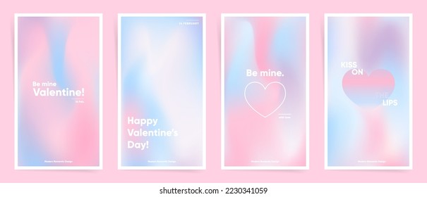 Saint Valentine's Day stories template  Lovely modern art poster cover design  Invitations  greeting cards post templates and valentine day gradients  Wavy pink gradient layout wallpaper set 