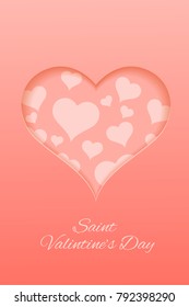 Saint Valentine's Day. Template postcard with heart in paper style with pink colour  for your design . Vector design  illustration.