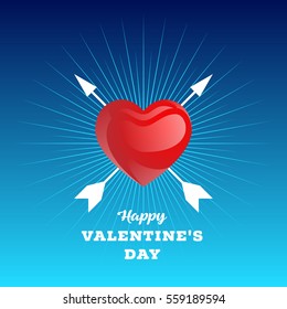 Saint Valentine's Day Vector Art With Arrows and Rays on Blue Gradient Background