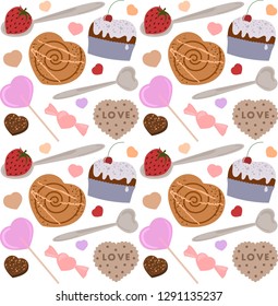 Saint Valentine's Day vector illustration. Sweet hearts seamless pattern