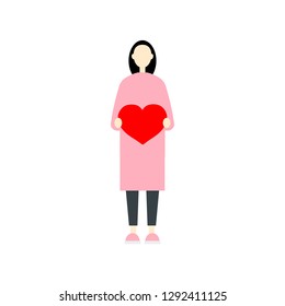 Saint Valentines Day. Young millenium character holding a red heart. In love. Flat editable vector clip art