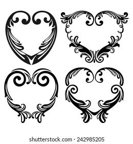 Saint Valentine's Day's Vintage Frame Set, Black Frames on White Background, Vector Illustration