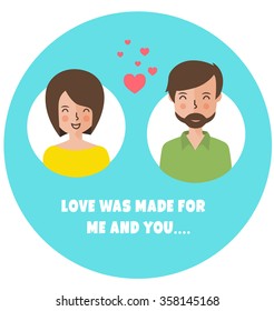 Saint Valentine's postcard. Flat style. Love greeting card