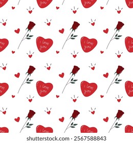 Saint Valentines seamless Pattern of Hearts and Roses