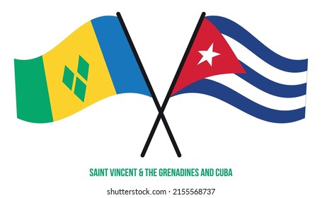Banderas De San Vicente y Cuba Cruzadas Y Ondeadas De Estilo Plano. Proporción oficial.