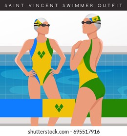 Saint Vincent : Female Swimmers : Swimmers in National Swimsuits : Vector Illustration