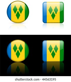 Saint Vincent Flag Buttons on White and Black Background Original Vector Illustration AI8 Compatible