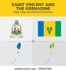  Saint Vincent and the Grenadine Map, Flag and National Emblem 