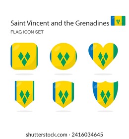 Saint Vincent and the Grenadines 3d flag icons of 6 shapes all isolated on white background.