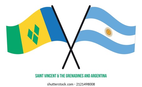 Saint Vincent  the Grenadines and Argentina Flags Crossed And Waving Flat Style. Official Proportion.