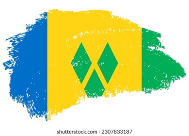 St. Vincent und die Grenadinen Pinselstrich Fahne Vektorhintergrund. Handgezeichnetes Grunge-Stil Vincentian gemalt einzelne Banner.