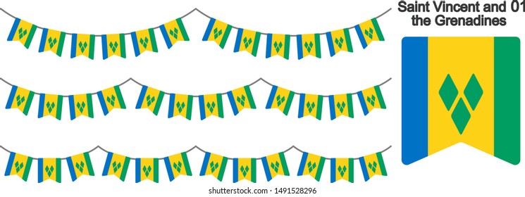 Saint Vincent and the Grenadines Bunting Flags Isolated on white Background. vector illustration.