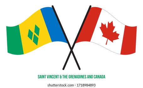 Saint Vincent & the Grenadines and Canada Flags Crossed And Waving Flat Style. Official Proportion.