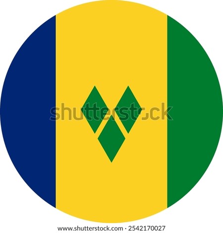 Saint Vincent and the Grenadines Circle Flag, Circle Flag of Saint Vincent and the Grenadines, Vector Images