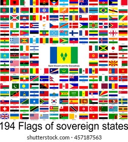Saint Vincent and the Grenadines, collection of vector images of flags of the world