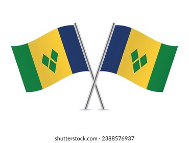 Saint Vincent and the Grenadines crossed flags, isolated on a white background. Vector icon set. Vector illustration.