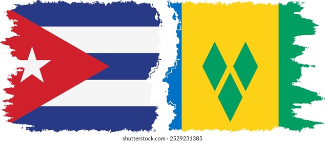 Saint Vincent and the Grenadines and  Cuba grunge flags connection, vector