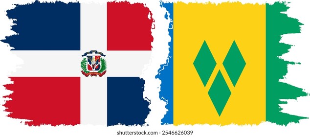 Saint Vincent and the Grenadines and Dominican Republic grunge flags connection, vector