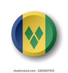 Saint Vincent and the Grenadines flag - 3D circle button with dropped shadow. Vector icon.
