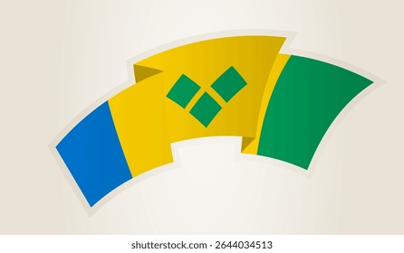 Saint Vincent and the Grenadines Flag in Abstract Ribbon Shape, National Symbol of the Saint Vincent and the Grenadines. 