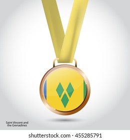 Saint Vincent and Grenadines Flag in Bronze Medal. Vector Illustration