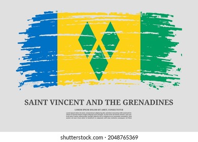 St. Vincent und die Grenadinen-Flagge mit Pinselstrich-Effekt und Informationstext-Poster, Vektorhintergrund