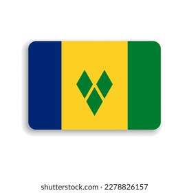 St. Vincent und die Grenadinen-Fahne - flaches Vektorrechteck mit abgerundeten Ecken und abgeschwächten Schatten.