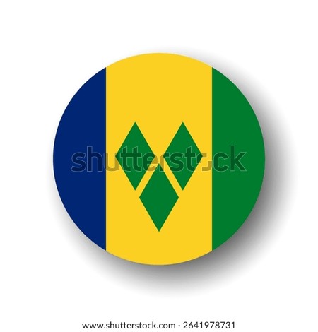 Saint Vincent and the Grenadines flag - flat vector circle icon or badge with dropped shadow.