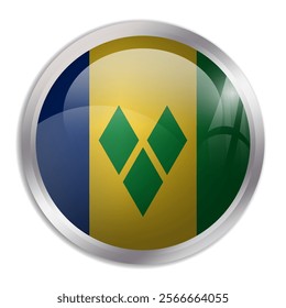 Saint Vincent and the Grenadines flag - glossy circle button displays a colorful flag representing a country cultural identity and heritage. The essence of national pride and unity.