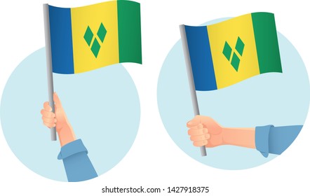 Saint Vincent and the Grenadines flag in hand. Patriotic background. National flag of Saint Vincent and the Grenadines vector illustration