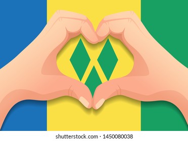 Saint Vincent and the Grenadines flag and hand heart shape. Patriotic background. National flag of Saint Vincent and the Grenadines vector illustration