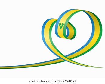 Saint Vincent and the Grenadines flag heart shaped ribbon. Vector illustration.