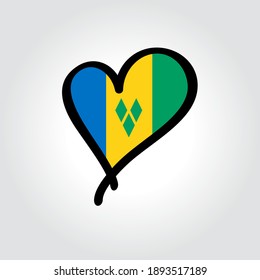 Saint Vincent and the Grenadines flag heart-shaped hand drawn logo. Vector illustration.