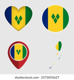 Saint Vincent and the Grenadines Flag Icons Pack. Vector illustration.