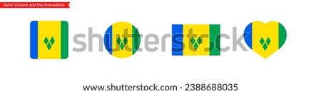 Saint Vincent and the Grenadines flag icons. Saint Vincent and the Grenadines flag set symbols. National symbol. Square, circle, heart shape flags. Vector isolated