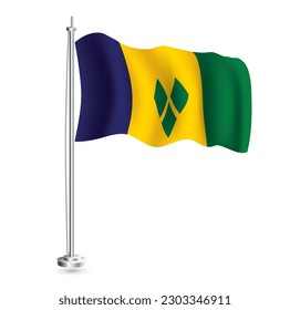 Bandera de San Vicente y las Granadinas. Bandera de ola realista aislada del país de San Vicente y las Granadinas en Flagpole. Ilustración vectorial.