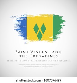 Saint Vincent and the Grenadines flag made in brush stroke background. Happy Independence day. Creative national country flag icon. Abstract painted grunge style brush flag background.