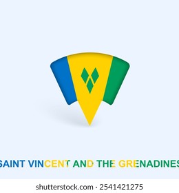 Saint Vincent and the Grenadines Flag Map Pointer Design with Shadow. Vector illustrator.