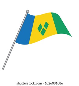 Saint Vincent and the Grenadines flag. The national flag of Saint Vincent and the Grenadines on a pole. The waving flag. The sign and symbol of the country. Realistic vector on white.