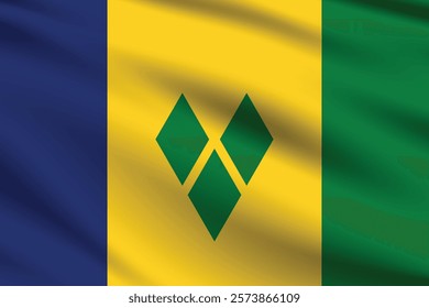 Saint Vincent and the Grenadines flag official colors and proportion digital vector illustration. Pleated flag.