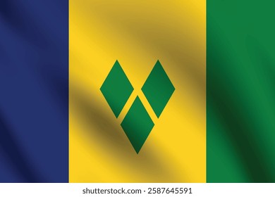 Saint Vincent and the Grenadines flag official colors and proportion digital vector illustration. Waving flag.