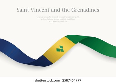 Saint Vincent and the Grenadines flag on Waving ribbon. Template for independence day