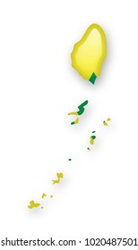 Saint Vincent and the Grenadines flag and outline of the country on a white background.