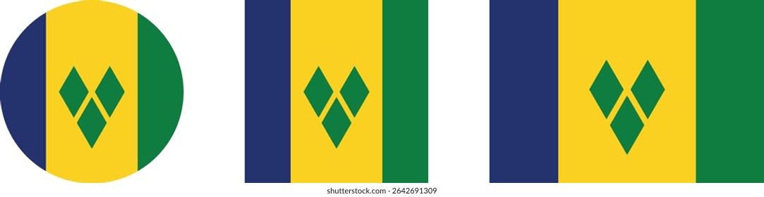 
São Vicente e Granadinas bandeira PNG vetor. Ícone quadrado e redondo de São Vicente e Granadinas isolado no fundo PNG transparente. Ícone da bandeira de São Vicente e Granadinas.