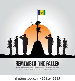 Saint Vincent and the Grenadines flag in remember the fallen flag for morning sun and army design