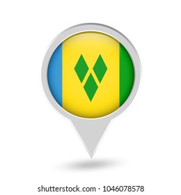 Saint Vincent and Grenadines Flag Round Pin Icon. Vector icon.