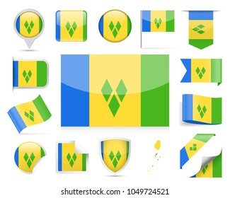 Saint Vincent and the Grenadines Flag Set - Vector Illustration
