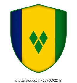 Saint Vincent and the Grenadines flag in shield shape. Vector illustration.
