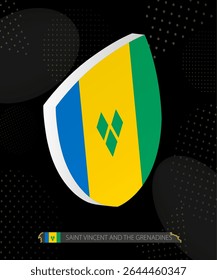 Saint Vincent and the Grenadines Flag Shield icon in 3D on Dark Modern Abstract Rugby Background. Perfect for sports events, heritage themes, national celebrations, and patriotic designs.