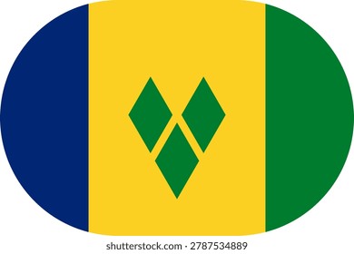 Saint Vincent and the Grenadines flag symbolizing national pride, identity, heritage, patriotism and authority. Vector flag in flat oval design